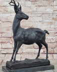 Elk Reindeer Stag Buck Hot Cast Bronze Figure Sculpture on Marble Base by Milo