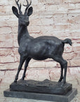Elk Reindeer Stag Buck Hot Cast Bronze Figure Sculpture on Marble Base by Milo