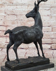 Elk Reindeer Stag Buck Hot Cast Bronze Figure Sculpture on Marble Base by Milo