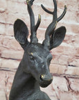 Elk Reindeer Stag Buck Hot Cast Bronze Figure Sculpture on Marble Base by Milo