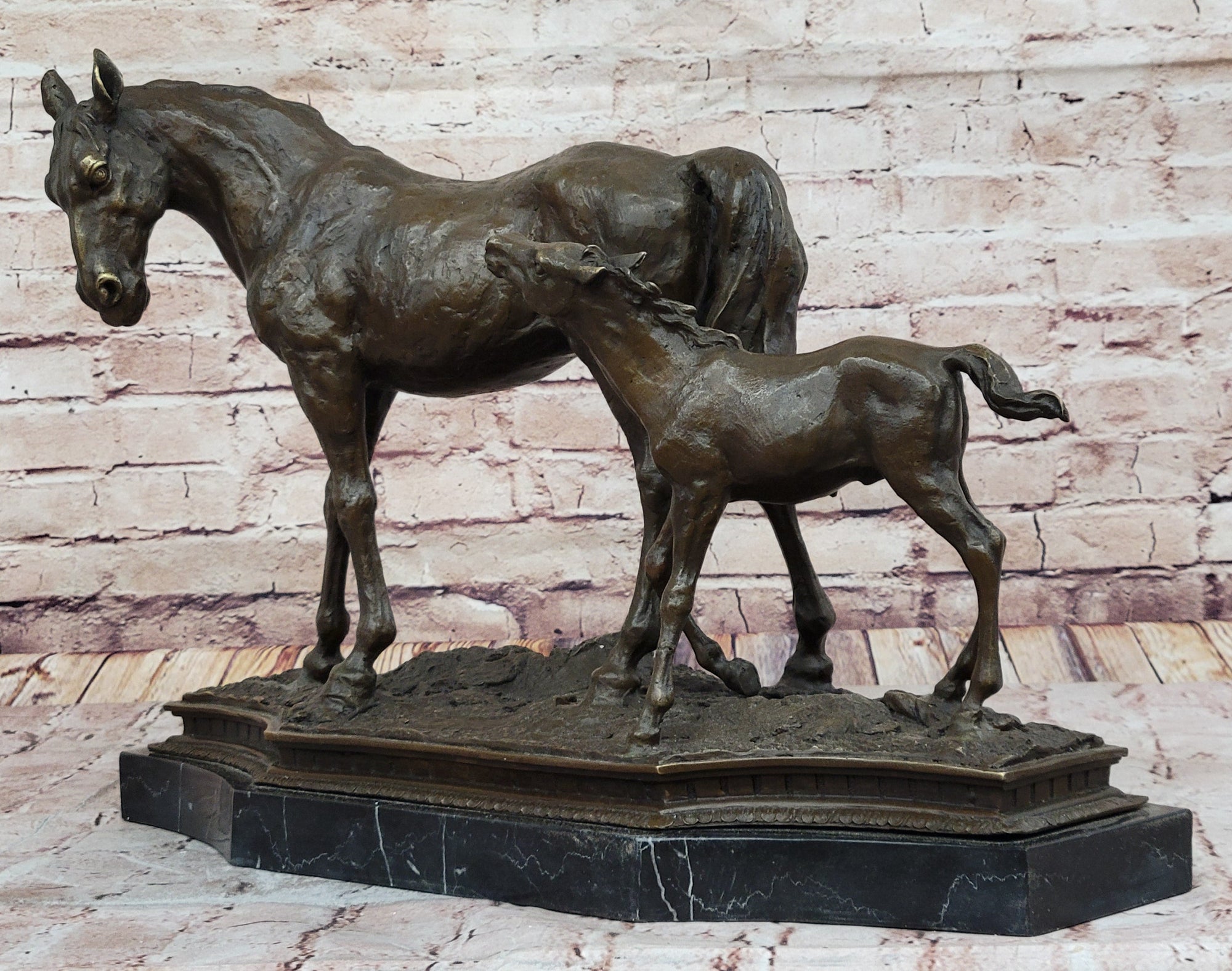 Mare &amp; Foal Mother Horse Two Horses Statue Sculpture Equestrian Decor