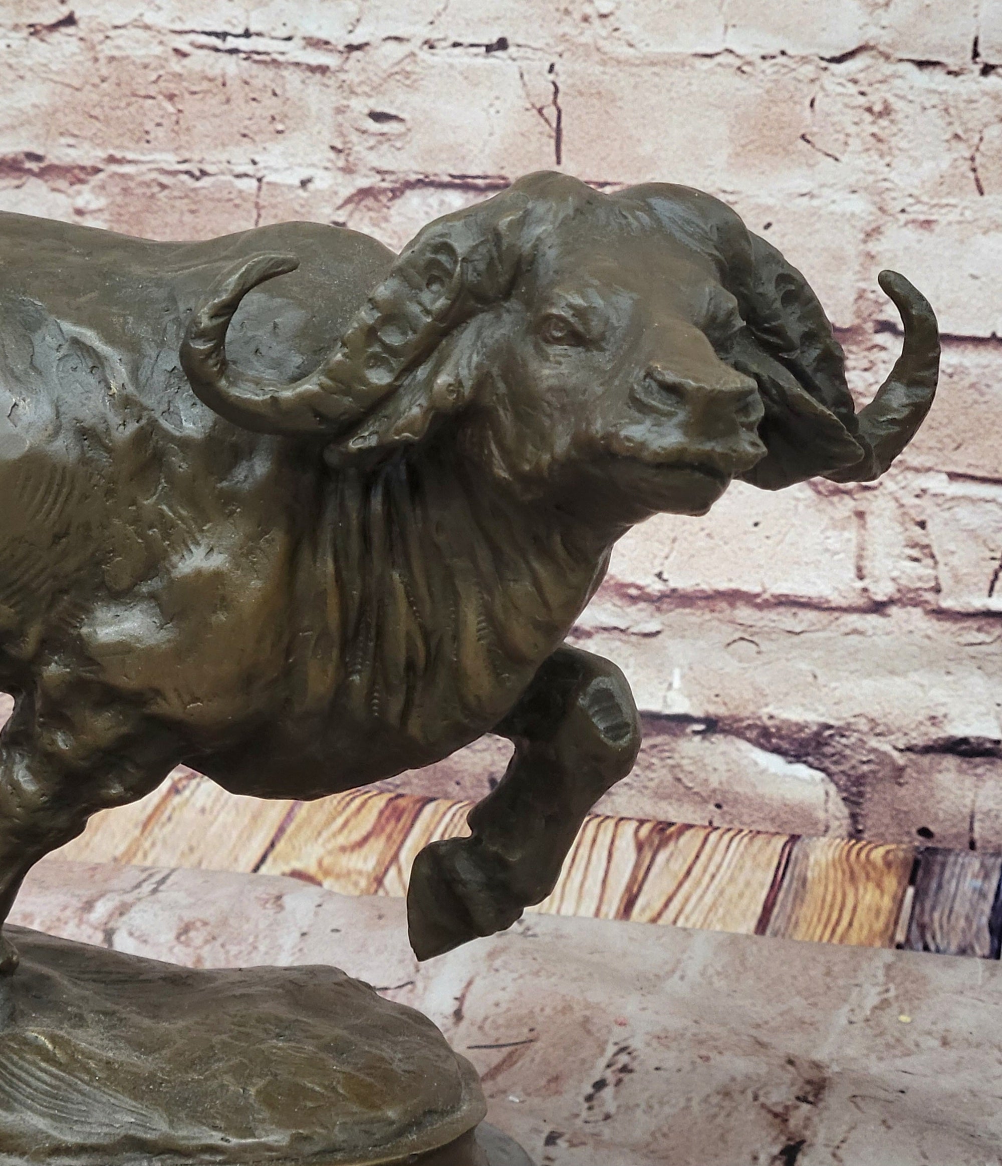 Running Water Buffalo Bull Bronze Sculpture Statue African Asian Wildlife Original Art