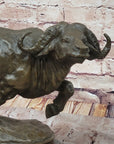Running Water Buffalo Bull Bronze Sculpture Statue African Asian Wildlife Original Art