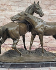 Pair of Horses Bronze Sculpture – Elegant Equestrian Artwork on Marble Base by PJ Mene