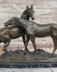 Pair of Horses Bronze Sculpture – Elegant Equestrian Artwork on Marble Base by PJ Mene