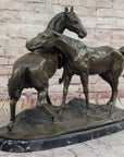Pair of Horses Bronze Sculpture – Elegant Equestrian Artwork on Marble Base by PJ Mene