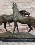 Pair of Horses Bronze Sculpture – Elegant Equestrian Artwork on Marble Base by PJ Mene