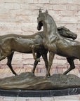 Pair of Horses Bronze Sculpture – Elegant Equestrian Artwork on Marble Base by PJ Mene