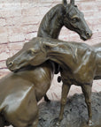 Pair of Horses Bronze Sculpture – Elegant Equestrian Artwork on Marble Base by PJ Mene