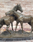Pair of Horses Bronze Sculpture – Elegant Equestrian Artwork on Marble Base by PJ Mene