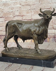 Classic Bronze Cow Sculpture by Isidore Bonheur – Detailed Farm Animal Statue on Marble Base