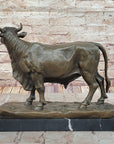 Classic Bronze Cow Sculpture by Isidore Bonheur – Detailed Farm Animal Statue on Marble Base