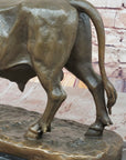 Classic Bronze Cow Sculpture by Isidore Bonheur – Detailed Farm Animal Statue on Marble Base
