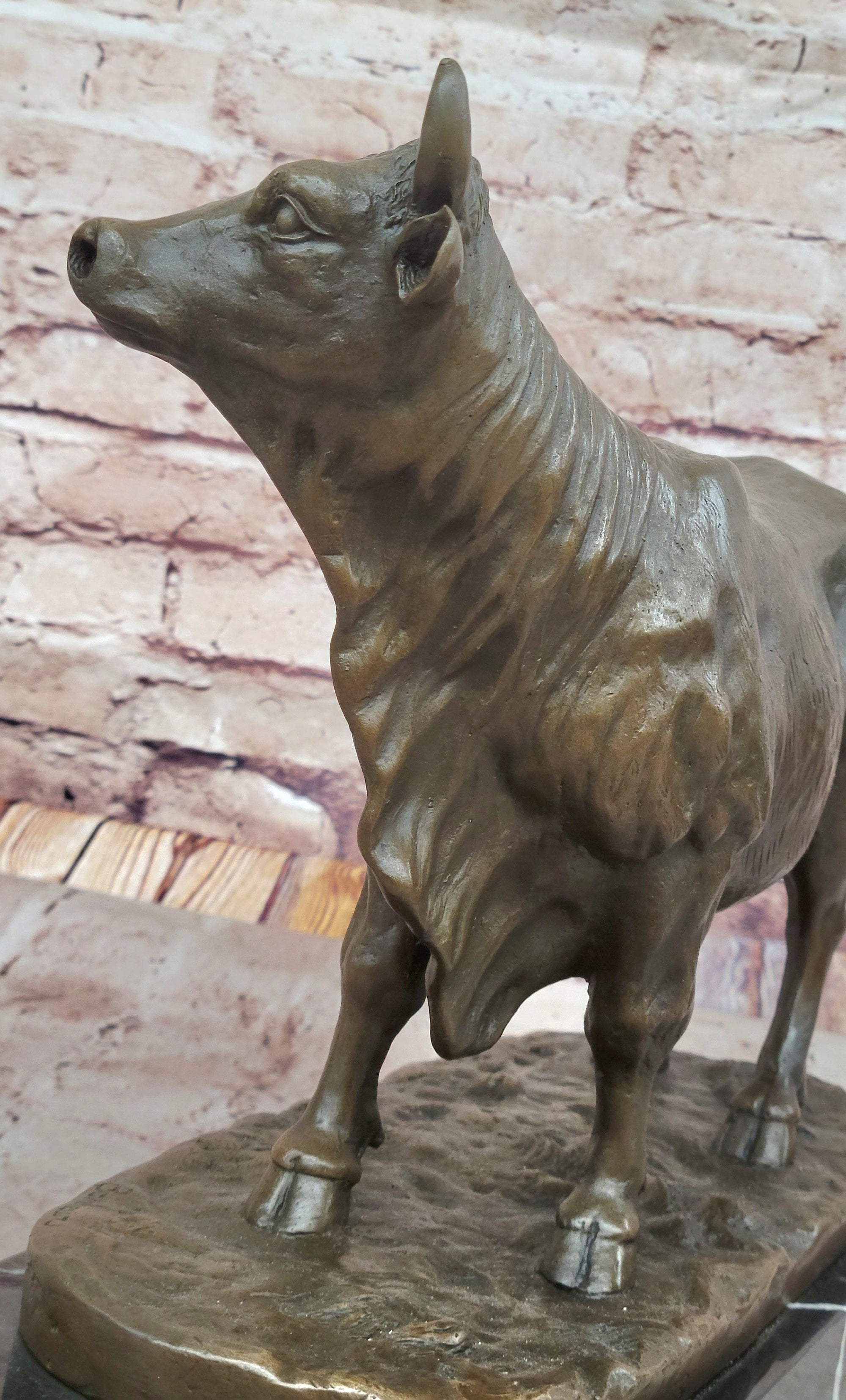 Classic Bronze Cow Sculpture by Isidore Bonheur – Detailed Farm Animal Statue on Marble Base