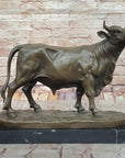 Classic Bronze Cow Sculpture by Isidore Bonheur – Detailed Farm Animal Statue on Marble Base