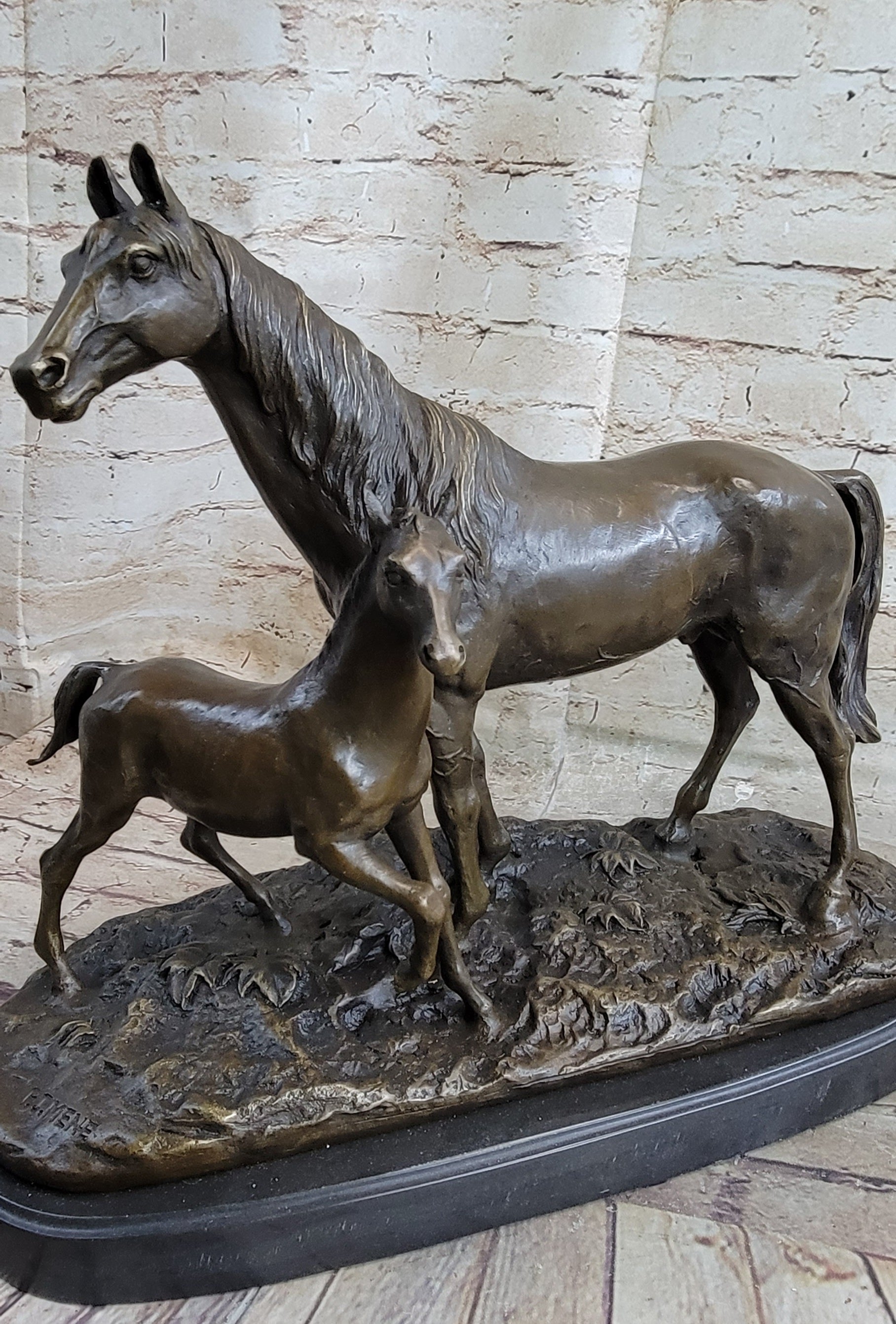 PJ Mene Horse &amp; Foal Bronze Statue Sculpture Figure Equestrian Horses Decor 14&quot; x 17&quot;