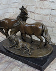 HORSES HARMONY STALLION BRONZE SCULPTURE STATUE HOT CAST MARBLE BASE FIGURINE SA