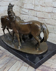 HORSES HARMONY STALLION BRONZE SCULPTURE STATUE HOT CAST MARBLE BASE FIGURINE SA