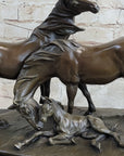 HORSES HARMONY STALLION BRONZE SCULPTURE STATUE HOT CAST MARBLE BASE FIGURINE SA