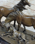 HORSES HARMONY STALLION BRONZE SCULPTURE STATUE HOT CAST MARBLE BASE FIGURINE SA