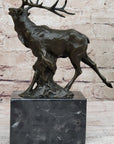Signed Original Male Elk Mountain Deer Caribou Hunter Bronze Sculpture Art Decor
