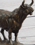 Hot Cast Bronze Metal Bull Cattle Cow Sculpture Statue Figure on Marble Base