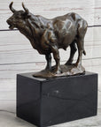Hot Cast Bronze Metal Bull Cattle Cow Sculpture Statue Figure on Marble Base