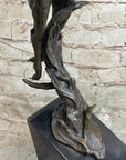 Elk Deer Caribou Stag Buck Jumping Bronze Statue Sculpture on Marble Base