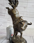Frederic Remington Cowboy Rodeo Bull Rider Western Bronze Statue Sculpture 16" x 11.5"