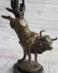 Frederic Remington Cowboy Rodeo Bull Rider Western Bronze Statue Sculpture 16" x 11.5"