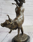 Frederic Remington Cowboy Rodeo Bull Rider Western Bronze Statue Sculpture 16" x 11.5"