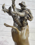 Frederic Remington Cowboy Rodeo Bull Rider Western Bronze Statue Sculpture 16" x 11.5"