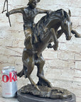 BRONCO BUSTER Frederic Remington Western Bronze Statue Sculpture Marble Base 17" x 15"