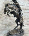 BRONCO BUSTER Frederic Remington Western Bronze Statue Sculpture Marble Base 17" x 15"