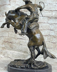 BRONCO BUSTER Frederic Remington Western Bronze Statue Sculpture Marble Base 17" x 15"