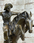 BRONCO BUSTER Frederic Remington Western Bronze Statue Sculpture Marble Base 17" x 15"