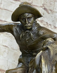 BRONCO BUSTER Frederic Remington Western Bronze Statue Sculpture Marble Base 17" x 15"