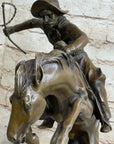 BRONCO BUSTER Frederic Remington Western Bronze Statue Sculpture Marble Base 17" x 15"