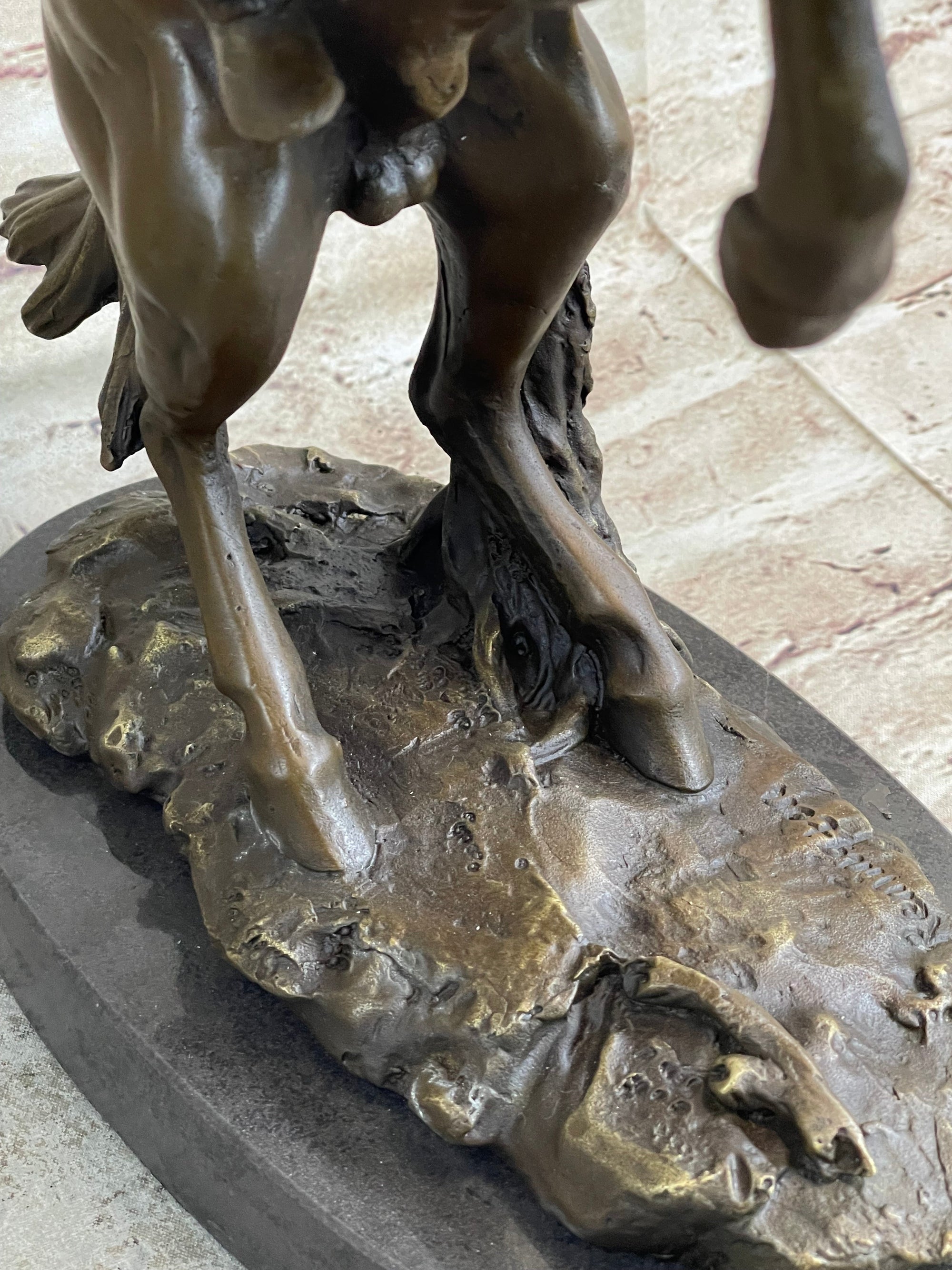 BRONCO BUSTER Frederic Remington Western Bronze Statue Sculpture Marble Base 17&quot; x 15&quot;