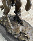 BRONCO BUSTER Frederic Remington Western Bronze Statue Sculpture Marble Base 17" x 15"