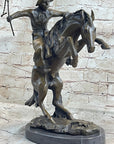 BRONCO BUSTER Frederic Remington Western Bronze Statue Sculpture Marble Base 17" x 15"