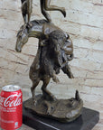 Bronze Sculpture Statue of Native American Indian Man Jumping over Buffalo & Horse