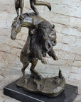 Bronze Sculpture Statue of Native American Indian Man Jumping over Buffalo & Horse