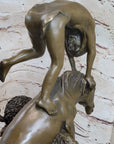 Bronze Sculpture Statue of Native American Indian Man Jumping over Buffalo & Horse