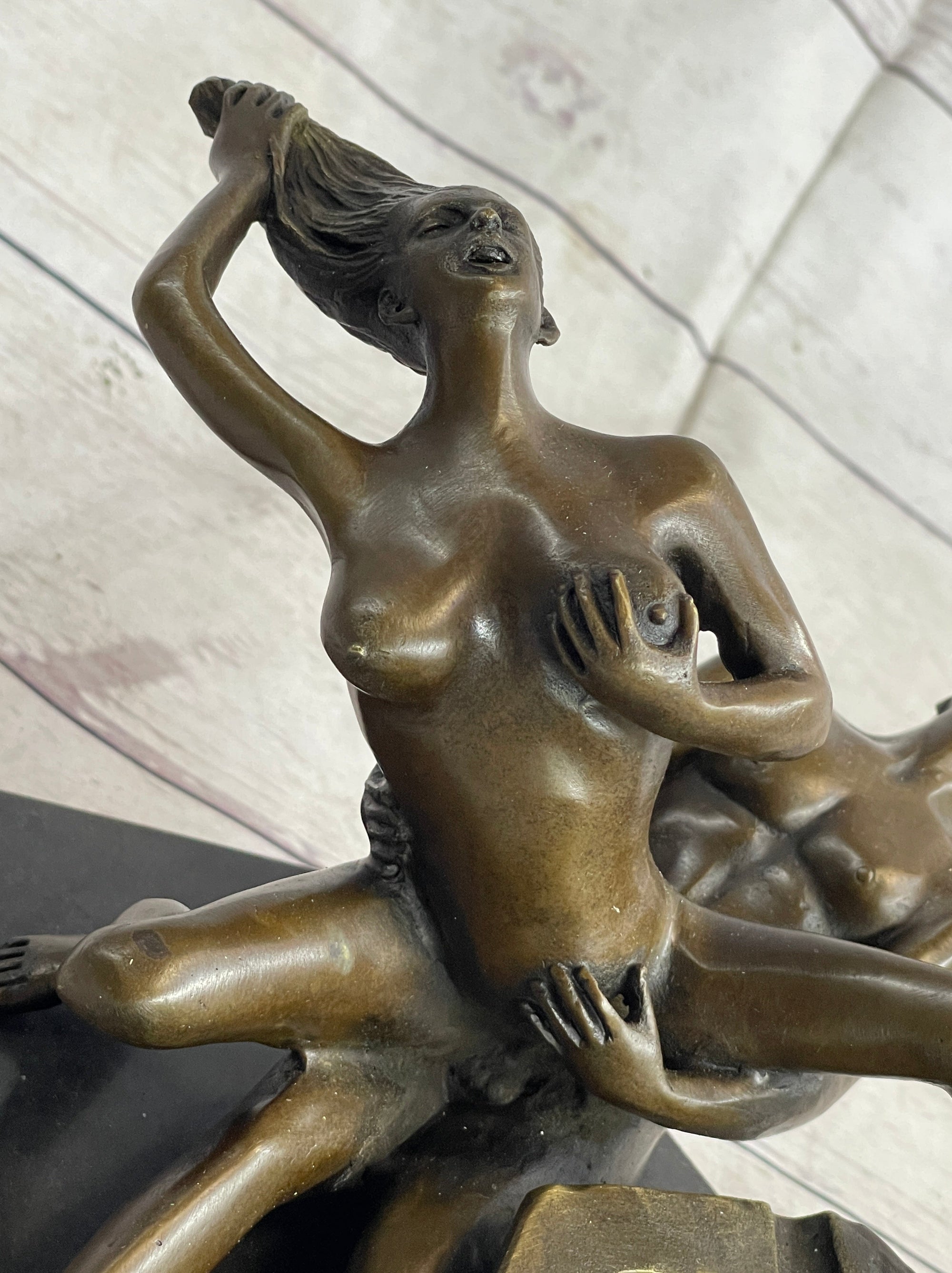 Erotic Sexual Novelty Bronze Metal Ashtray on Marble Base Reverse Cowgirl Mavchi 5&quot; x 12&quot;