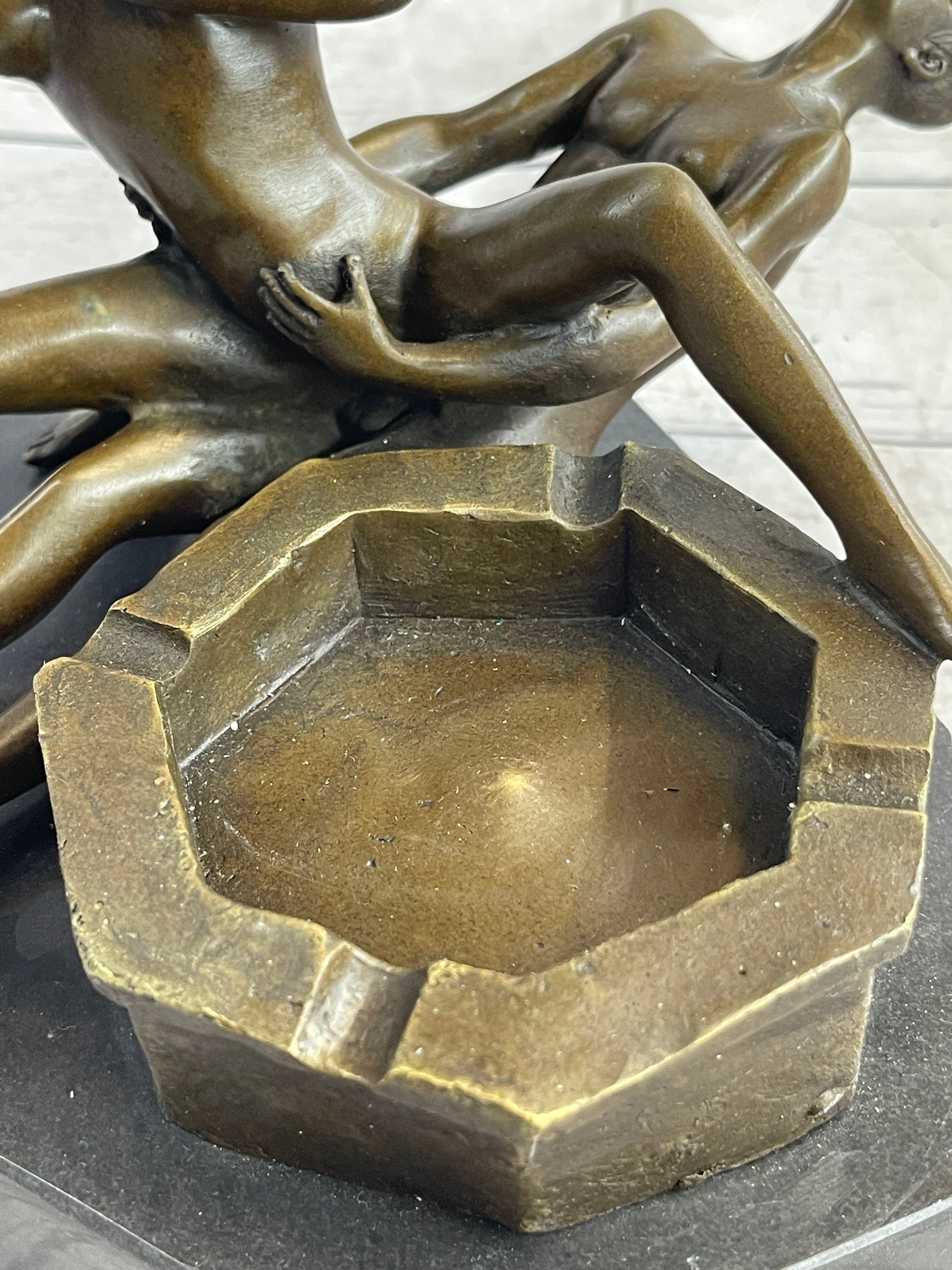 Erotic Sexual Novelty Bronze Metal Ashtray on Marble Base Reverse Cowgirl Mavchi 5&quot; x 12&quot;