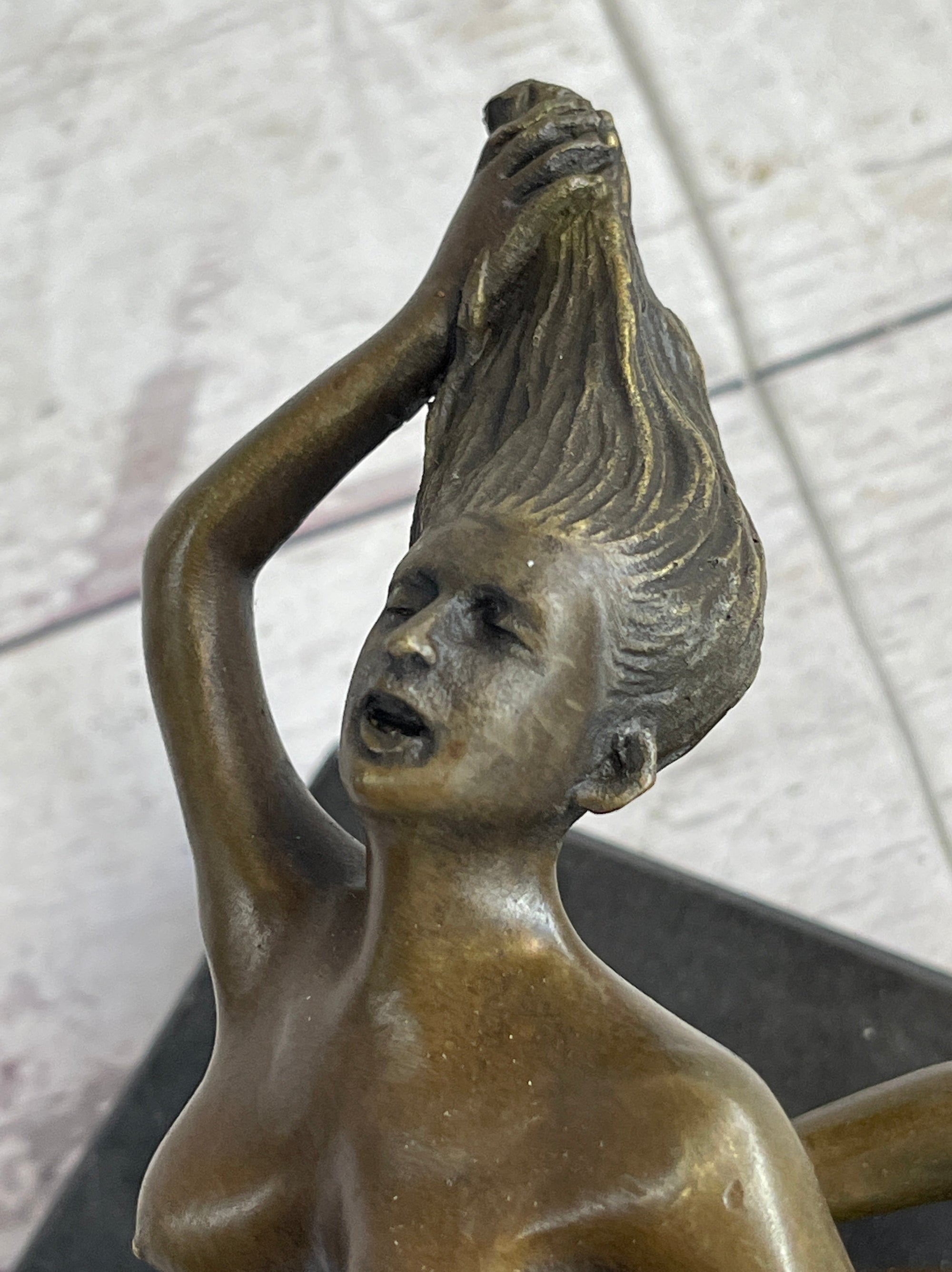 Erotic Sexual Novelty Bronze Metal Ashtray on Marble Base Reverse Cowgirl Mavchi 5&quot; x 12&quot;