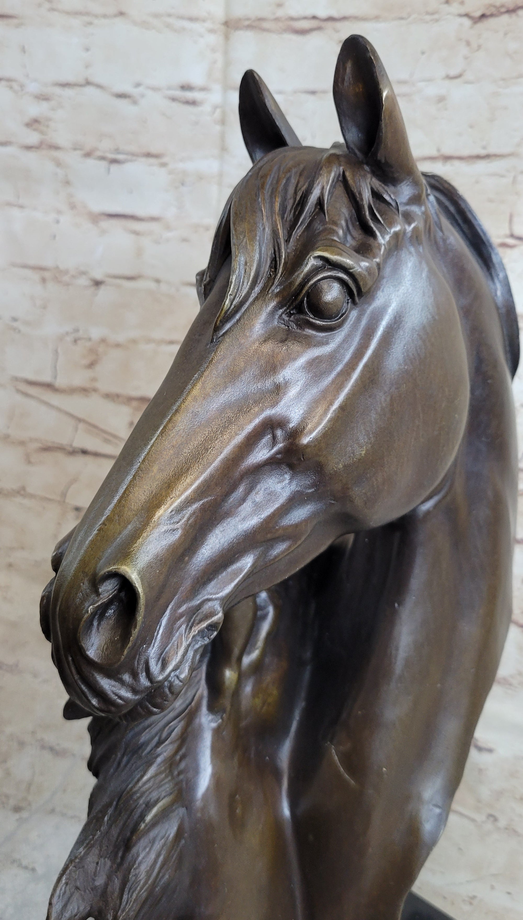 Two Horses Bust Sculpture Real Bronze Signed Original Equine Art by Milo on Marble Base