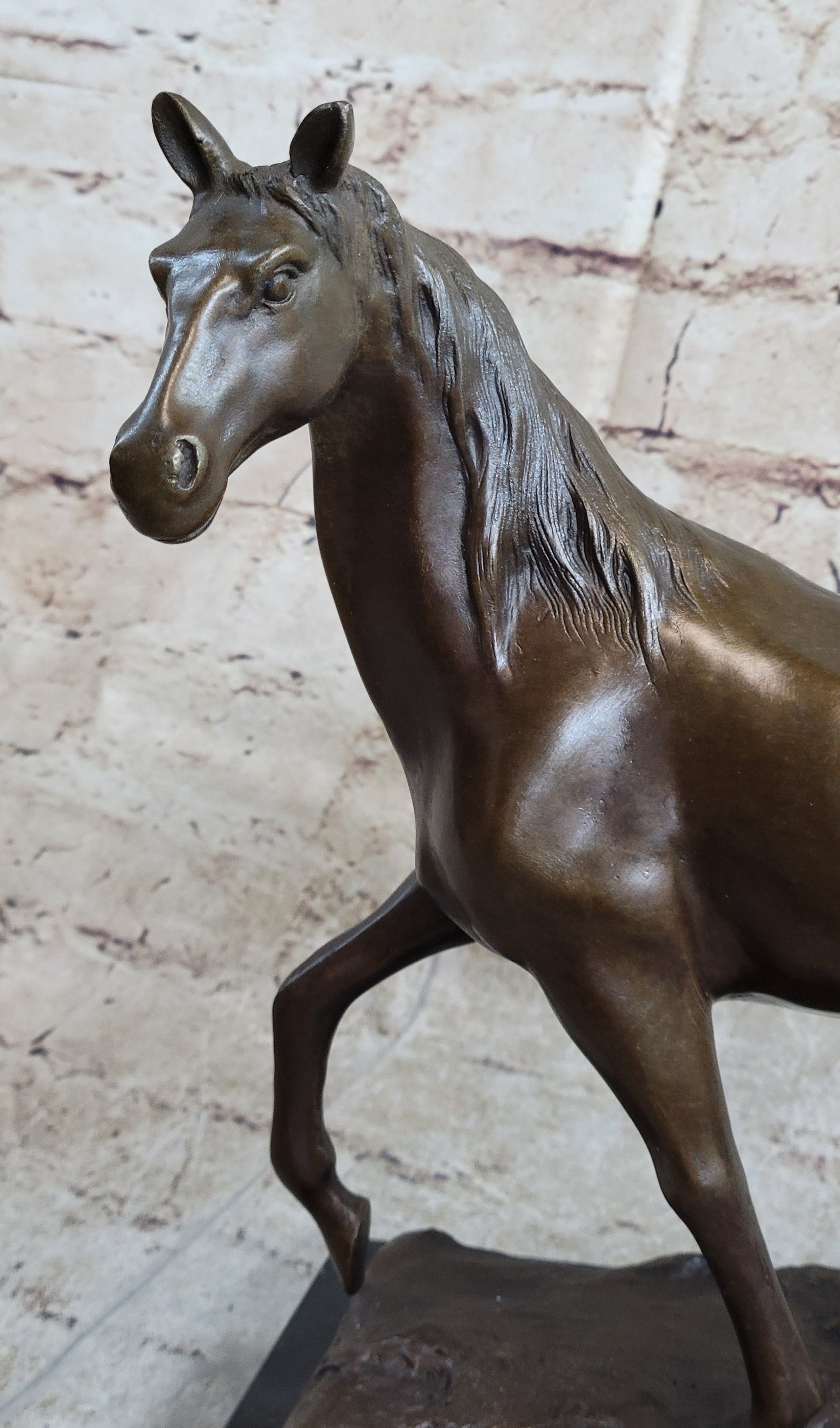Thoroughbred Running Horse Equestrian Western Art Bronze Marble Statue Figurine