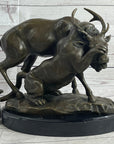 Mountain Lion Hunting Elk Deer by PJ Mene Bronze Statue Sculpture Wildlife Decor 11"X 13"